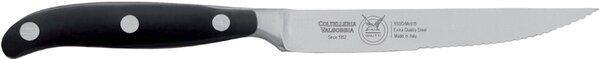Coltelli da Bistecca lama forgiato e seghettato in acciaio W.Nr.1.4116 cm 12 Forgiato manico nero , Manico in Resina Acetalica e rivetti inox