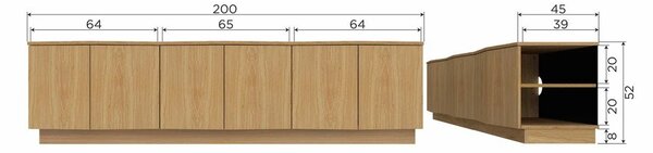 Mobile TV di colore naturale in rovere massiccio 200x52x45 cm Zuma – WOOOD