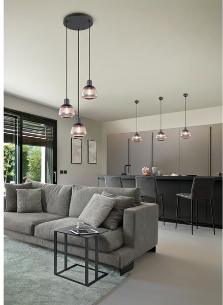 Lampadario nero con paralume in vetro ø 37 cm Tarifa - Trio