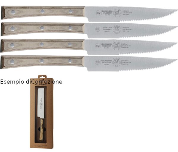 Coltelli da Bistecca lama Stretta manicatura paperStone set di 4 pezzi in confezione regalo 18/10 120 mm colore nocciola