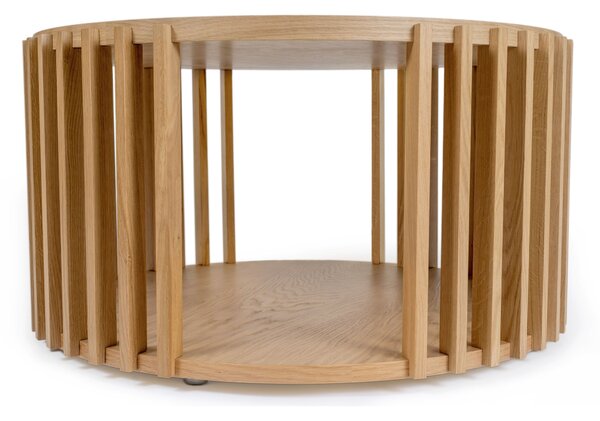 Tavolino Drum Rovere in legno ingegnerizzato e massiccio, dimensioni 83 x 83 x h42 cm, peso 20 Kg, finitura quercia