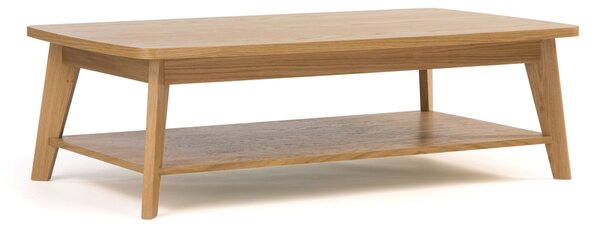 Tavolino Kensal in legno ingegnerizzato e massiccio, dimensioni 115 x 65 x h35 cm, peso 21 Kg, finitura quercia