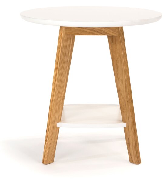 Tavolino Kensal Color in legno ingegnerizzato e massiccio, dimensioni 55 x 55 x h55 cm, peso 7 Kg, finitura legno bianco