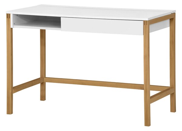 Scrivania Northgate MEL bianca in legno ingegnerizzato e massiccio, dimensioni 112 x 60 x h76 cm, peso 26 Kg, finitura rovere, bianco
