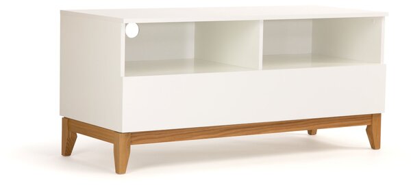 Mobile TV grande Blanco in legno ingegnerizzato e massiccio, dimensioni 120 x 48 x h55 cm, peso 33 Kg, finitura bianco, rovere