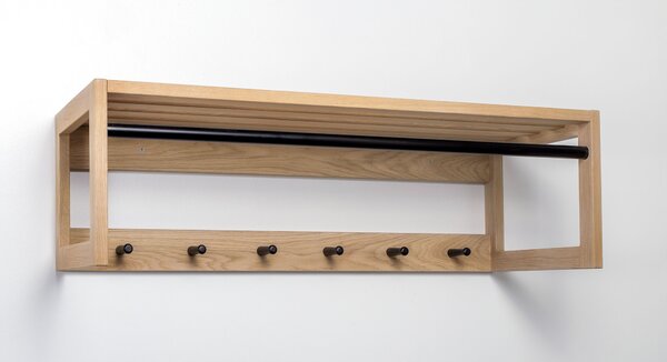 Appendiabiti da corridoio slussen in legno massello, acciaio, dimensioni 100 x 38 x h30 cm, peso 6,5 Kg, finitura rovere, nero