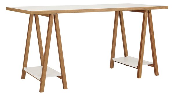Scrivania con cavalletto Highbury in legno ingegnerizzato e solido, metallo, dimensioni 160 x 75 x h77 cm, peso 38 Kg, finitura bianco, rovere