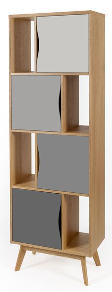 Libreria Stretta Avon Standard in legno ingegnerizzato e massiccio, dimensioni 65 x 35 x h191 cm, peso 40 Kg, finitura rovere, grigio