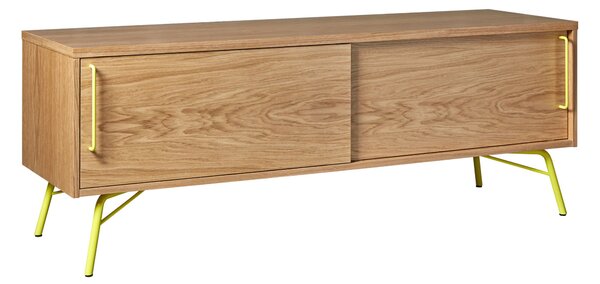 Mobile tv Ashburn giallo in legno ingegnerizzato, metallo, dimensioni 145 x 44 x h53 cm, peso 40 Kg, finitura rovere, giallo