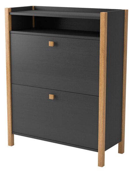 Armadio per scarpe Hannover 2 porte in legno ingegnerizzato e solido, plastica, dimensioni 84 x 26 x h107 cm, peso 26 Kg, finitura grigio scuro, legno