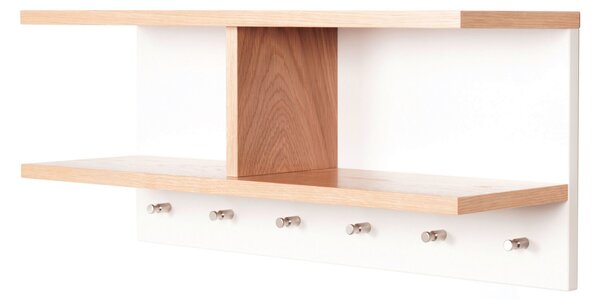 Mensola con pioli appendiabiti e porta cappelli Northgate in legno ingegnerizzato, acciaio, dimensioni 65 x 20 x h27,6 cm, peso 6 Kg, finitura bianco, rovere