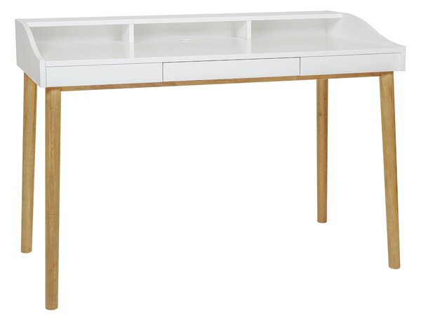 Scrivania Lindenhof in legno ingegnerizzato e massiccio, dimensioni 120 x 60 x h84 cm, peso 23 Kg, finitura bianco, rovere