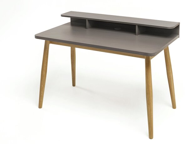 Scrivania Farsta in legno ingegnerizzato e massiccio, dimensioni 120 x 55 x h85 cm, peso 26 Kg, finitura grigio, rovere