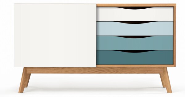 Credenza in abete Avon in legno ingegnerizzato e massiccio, dimensioni 128 x 42 x h71 cm, peso 38 Kg, finitura Abete - blu, bianco
