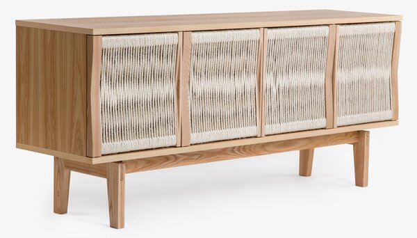 Credenza di Lilla Ateljen in legno ingegnerizzato e massello, corda di canapa, dimensioni 180 x 45 x h77 cm, peso 62 Kg, finitura Legna leggera