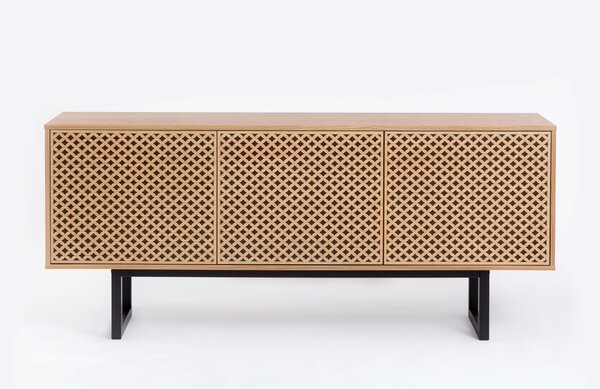 Credenza Camden stampa Diamante in legno ingegnerizzato e massiccio, dimensioni 175 x 45 x h75 cm, peso 48 Kg, finitura legno di quercia, nero