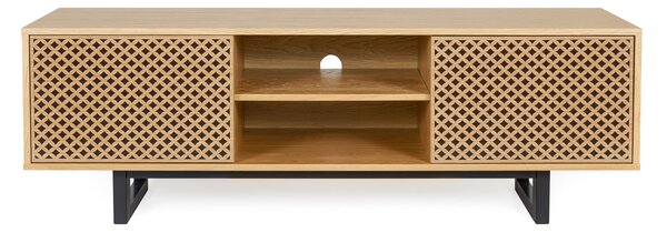 Mobile TV Mora stampa diamante in legno ingegnerizzato e massiccio, dimensioni 150 x 40 x h50 cm, peso 30 Kg, finitura Rovere , Nero