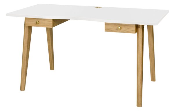 Scrivania bella bianca in legno ingegnerizzato e massiccio, dimensioni 140 x 70 x h75 cm, peso 35 Kg, finitura bianco, rovere