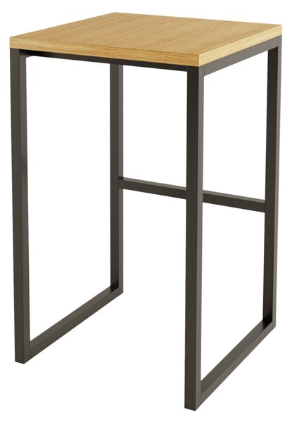 Sgabello con struttura alta in legno ingegnerizzato, metallo, dimensioni 35 x 35 x h65 cm, peso 6 Kg, finitura nero, rovere