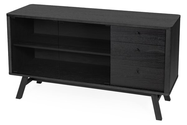 Credenza Skagen nera in legno ingegnerizzato e solido, galss, dimensioni 140 x 45 x h75 cm, peso 52 Kg, finitura rovere, nero