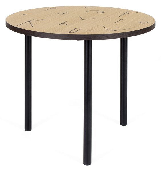 Tavolino Arty 50 Letter in legno ingegnerizzato, acciaio, dimensioni 50 x 50 x h45 cm, peso 4 Kg, finitura rovere, nero