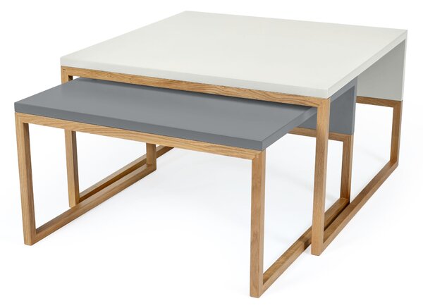 Tavolino Cubis 60 in legno ingegnerizzato e massiccio, dimensioni 60 x 50 x h34 cm, peso 10 Kg, finitura Grigio, rovere
