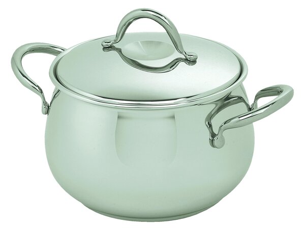 Casseruola alta 2 Manici in Acciaio Triplo fondo OLYMPIA �16xh10,82 cm - 2,4 Lt, design Serafino Zani finitura inox lucido made in Italy