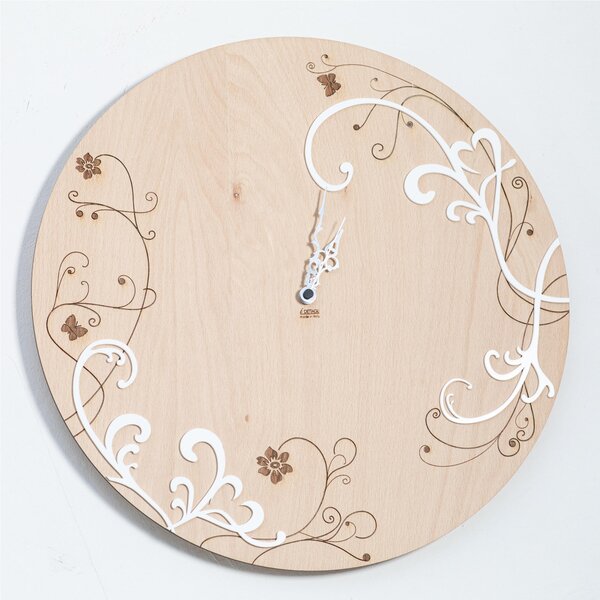Orologio da parete il legno rotondo con numeri intarsi SPRING Diametro 55x5 cm in legno Tagliato al laser in legno lancette bianche