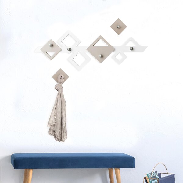 Appendiabiti da Parete in legno tagliato al laser KLEE 100x38xh8 cm- a rombi intrecciati in legno colore bianco, ghiaia