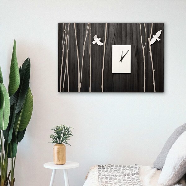 Orologio da parete rettangolare il legno OSLO rami d'inverno 60x40 cm in legno colore lavagna Applicazioni rami ed uccellini