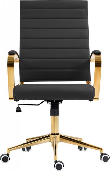 Sedia da ufficio CLP modello Havanna, rivestita in ecopelle, regolabile in altezza e girevole, con elegante finitura dorata e colore nero