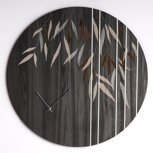 Orologio da parete rotondo il legno e metacrilato VIENNA Diametro 45x5 cm in legno con applicazioni in 3D rappresenta foglie di salice