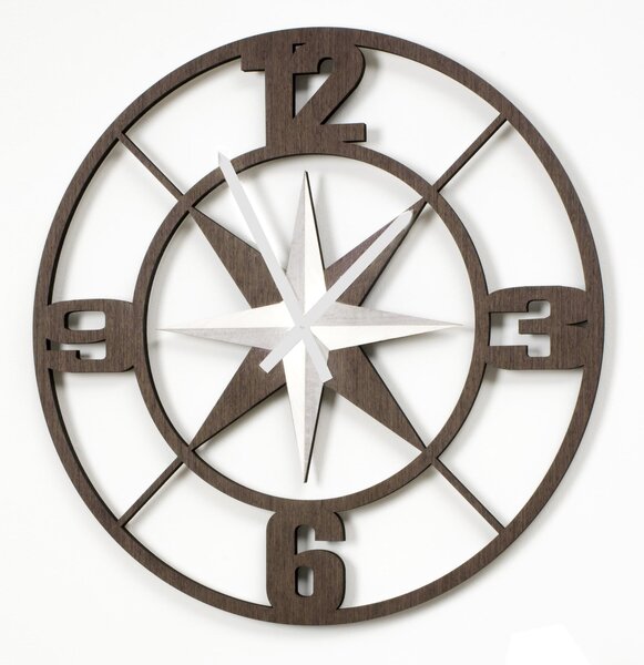 Orologio da parete Rotondo ROSA DEI VENTI 73x73x5 cm in legno Tagliato al laser in legno wengu�