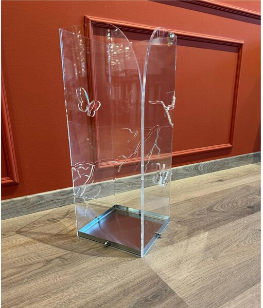 Portaombrelli Moderno in plexiglass decorazione Laser OSAKA 19x19xh50 cm in vaschetta in metallo lucido colore Trasparente