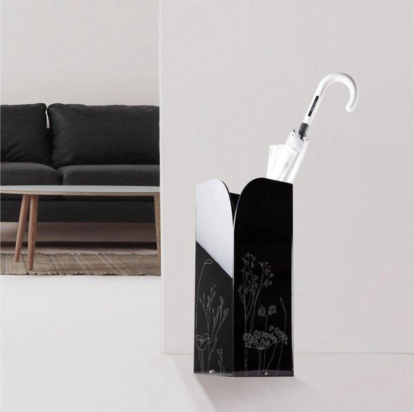 Portaombrelli Moderno in plexiglass nero decorazione Laser MARSIGLIA 20x50xh50 cm in vaschetta in metallo lucido