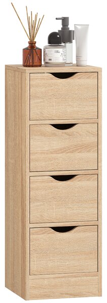 HOMCOM Mobile Bagno Salvaspazio con 4 Cassetti e Maniglie Intagliate Stile Nordico, 29x29x83 cm, Legno Naturale | Aosom Italy