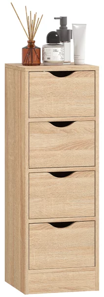 HOMCOM Mobile Bagno Salvaspazio con 4 Cassetti e Maniglie Intagliate Stile Nordico, 29x29x83 cm, Legno Naturale | Aosom Italy