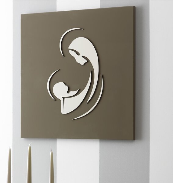 Quadro sacro Notre Dame decoro in legno taglio laser 50x50xh1,5 cm colore tortora sabbia