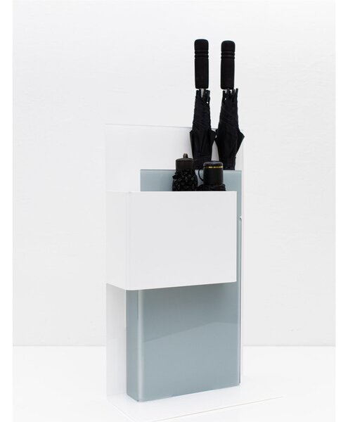 Portaombrelli Rettangolare con due vaschette anche per gli ombrellini Z DESIGN 30x15xh60 cm in plexiglass Bicolore bianco Grigio