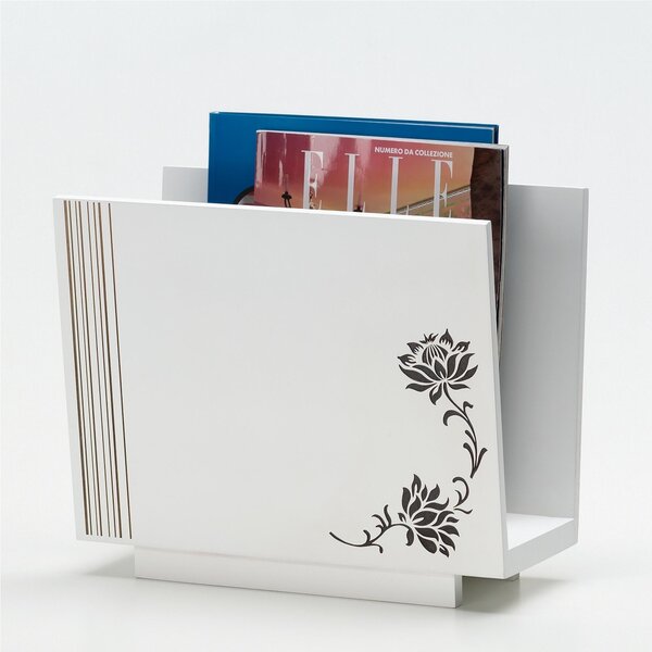 Portariviste Rettangolare Linee e Fiori 32x22xh40 cm in Legno bianco marcatura colore cacao