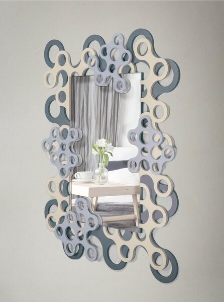 Specchiera da parete in Legno tagliata al laser MOLE 106x76xh 6 cm -posizionabile Verticale cornice colori Grigio balena sabbia avio