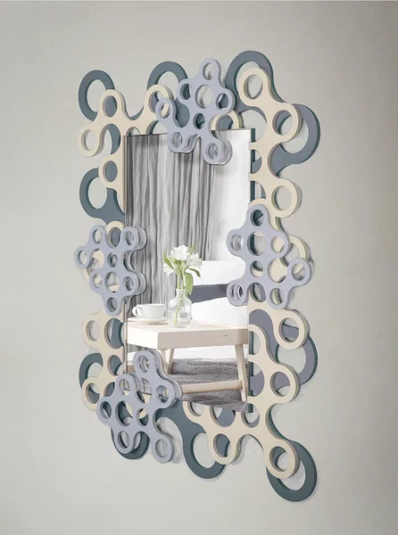 Specchiera da parete in Legno tagliata al laser MOLE 106x76xh 6 cm -posizionabile Verticale cornice colori Grigio balena sabbia avio