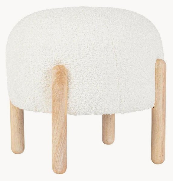 Pouf imbottito in bouclé con gambe in legno Dayla