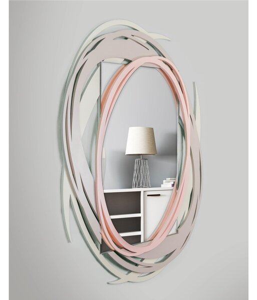 Specchiera da parete in legno tagliata al laser ARISA 95x73xh 6 cm cornice colori Sabbia,Ghiaia,Rosa