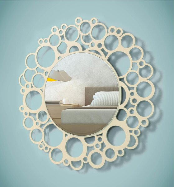 Specchiera da parete Rotonda in legno tagliata al laser Dondo 65x65xh 6 cm cornice colore sabbia