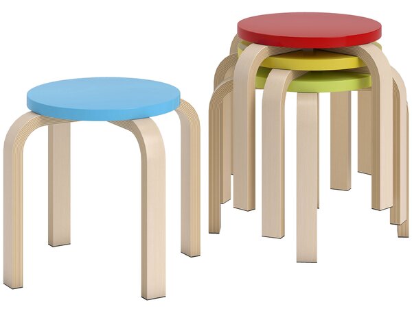 HOMCOM 4 Sgabelli Impilabili con Pad in Feltro, Compensato di Betulla, laccato, Colorato | Aosom Italy