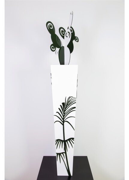 Vaso d'arredo, portafiori in Legno KENZIA 25x25h110cm- con applicazioni in plexiglas tagliate al laser