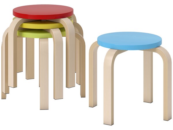 HOMCOM 4 Sgabelli Impilabili con Pad in Feltro, Compensato di Betulla, laccato, Colorato | Aosom Italy