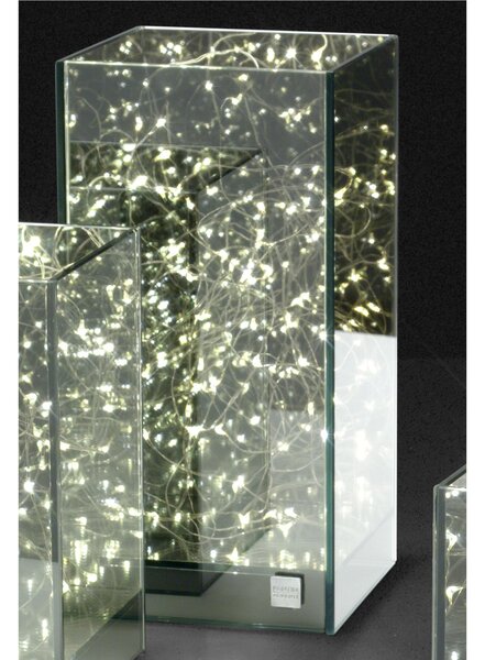 LAMPADA cubo, abat jour a 30 LED Grande in cristallo acrilico 12x12xh24 cm Funzionamento a Pile colore Trasparente