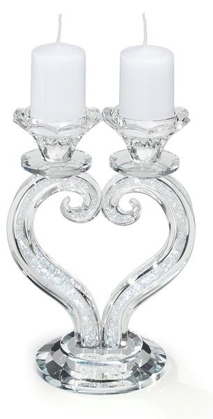 Candelabro Cristallo 2 fiamme cuore in cristallo dimensioni 13xh 19 cm uno colore trasparente, cristallo K9